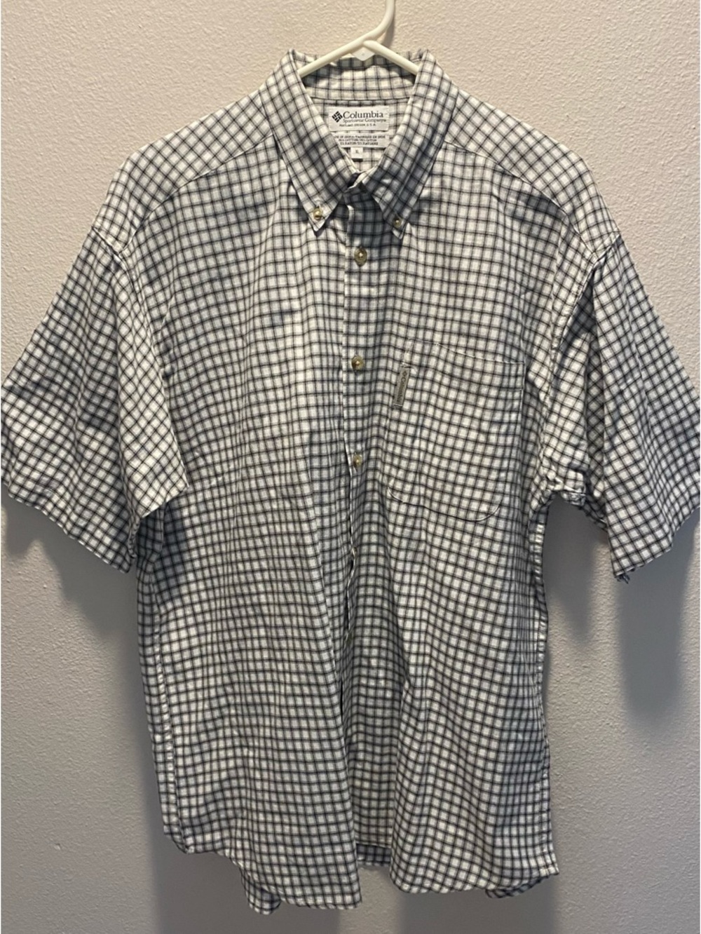 NWOT Columbia  men's plaid short-sleeve button-down shirt pocket logo XL
